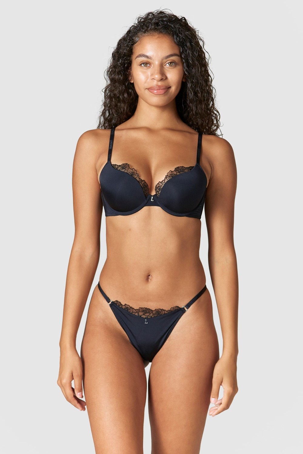 Lounge Underwear Anti-Gravity Push-Up Bra & Lanières/Briefs Set Noir | XHNSPE-159