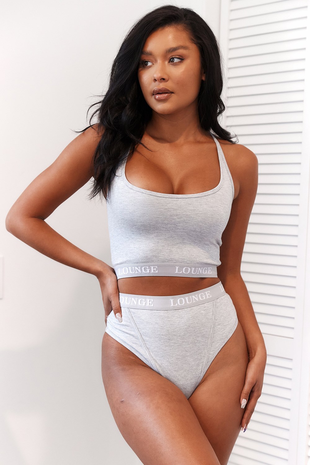 Lounge Underwear Bamboo Basic Bralette & Lanières/Briefs Set Grise | MPLANY-735