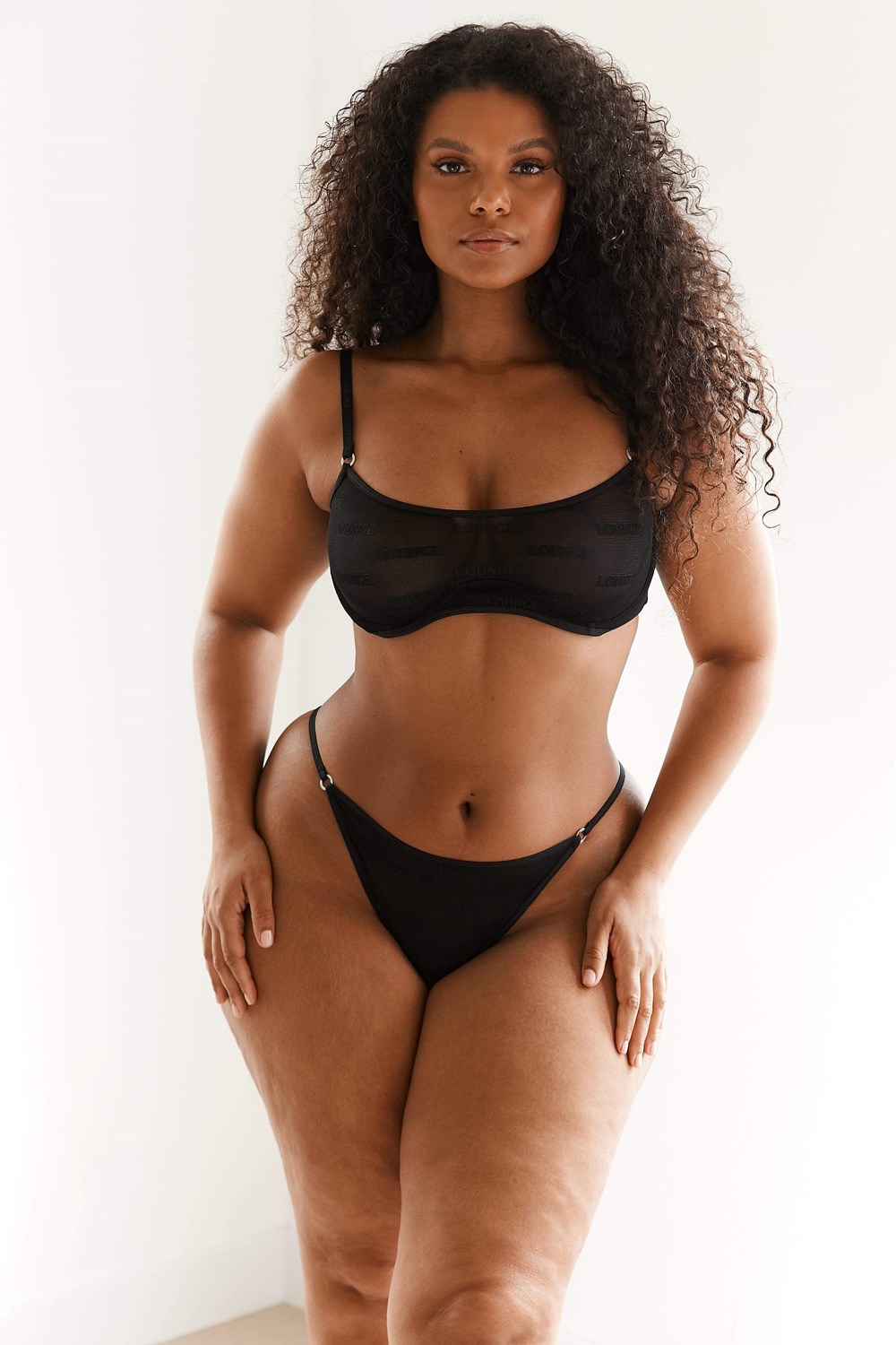 Lounge Underwear Bold Mesh Bra & Lanières/Briefs Set Noir | XHGYSM-214