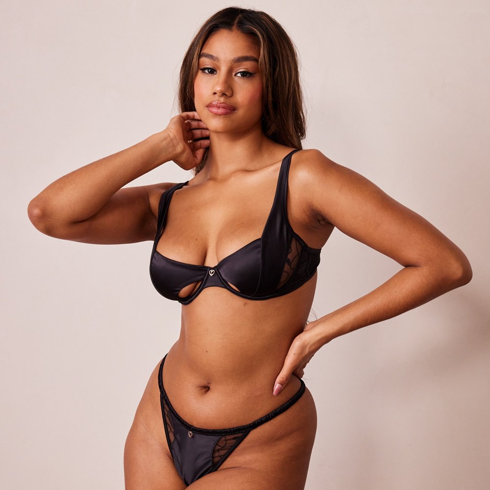 Lounge Underwear Cherish Balcony Bra & G-string Set Noir | BJXGSA-851