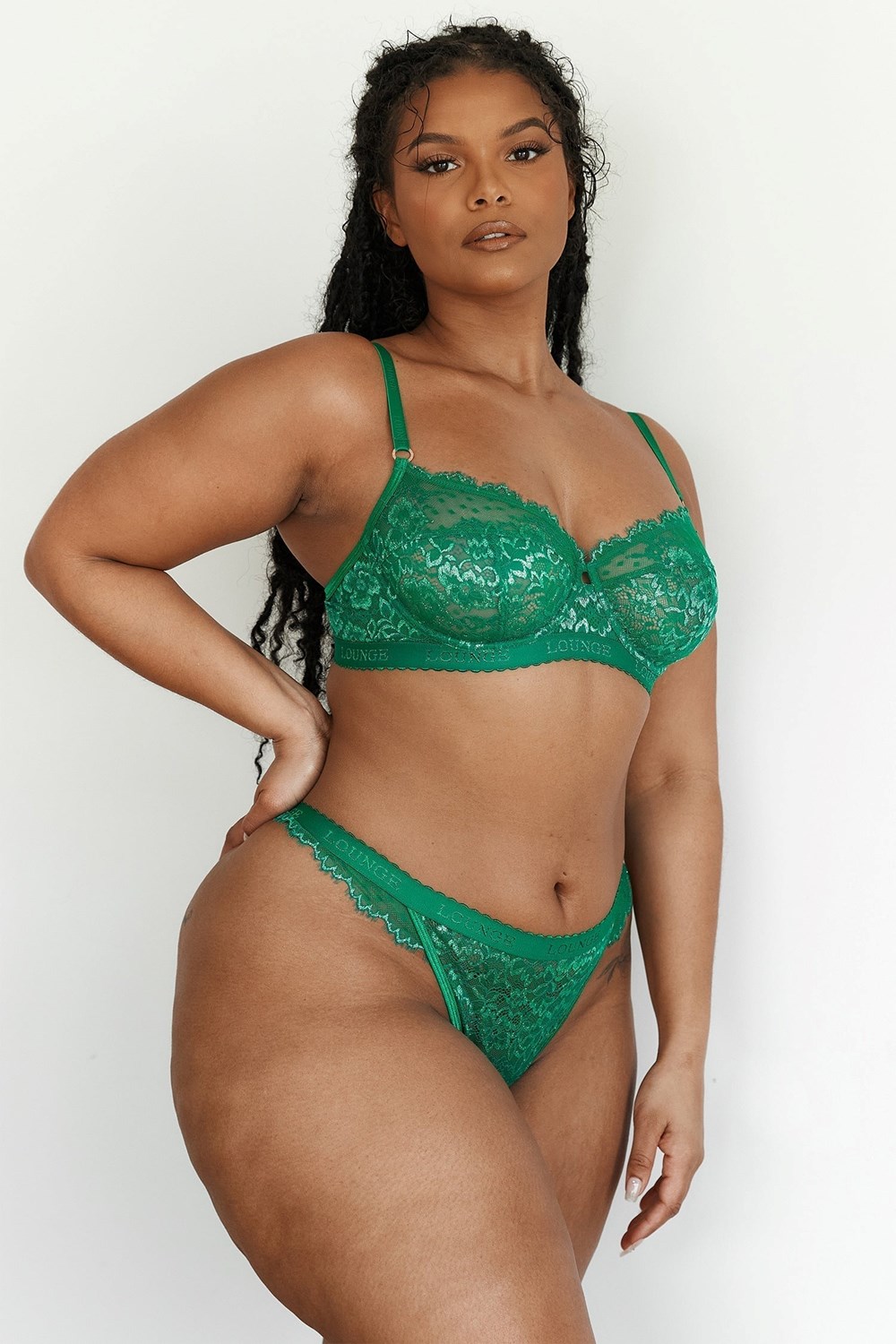 Lounge Underwear Desire Balcony Bra & Lanières/Briefs Set Emerald | CXEINB-326