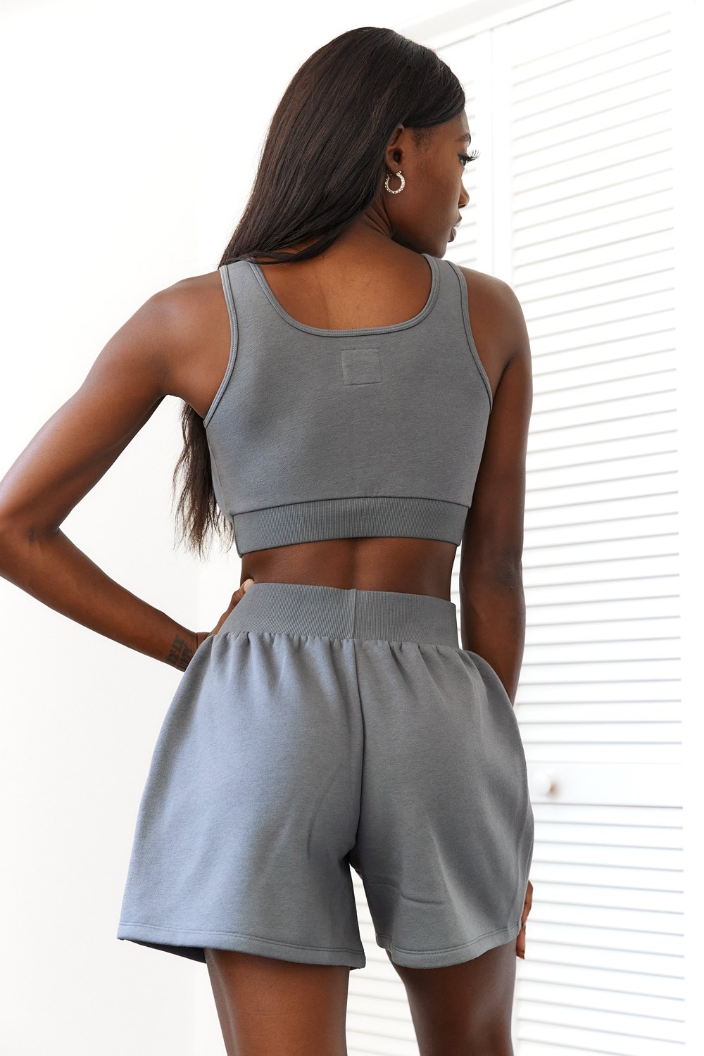 Lounge Underwear Essential Crop Top & Shorts Set Charcoal | PMXSLE-187