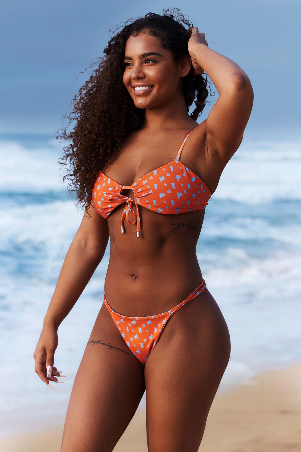 Lounge Underwear Floral Bikini Top Orange | OELSWD-124