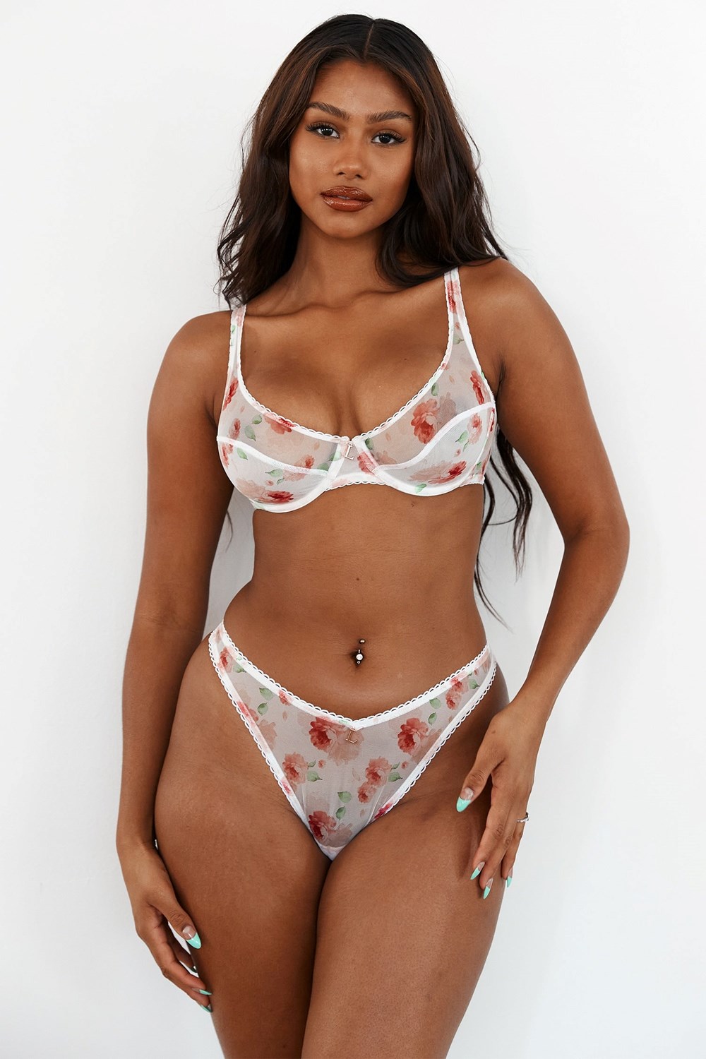 Lounge Underwear Floral Mesh Balcony Bra & Lanières Set Blanche | HNLWKZ-429