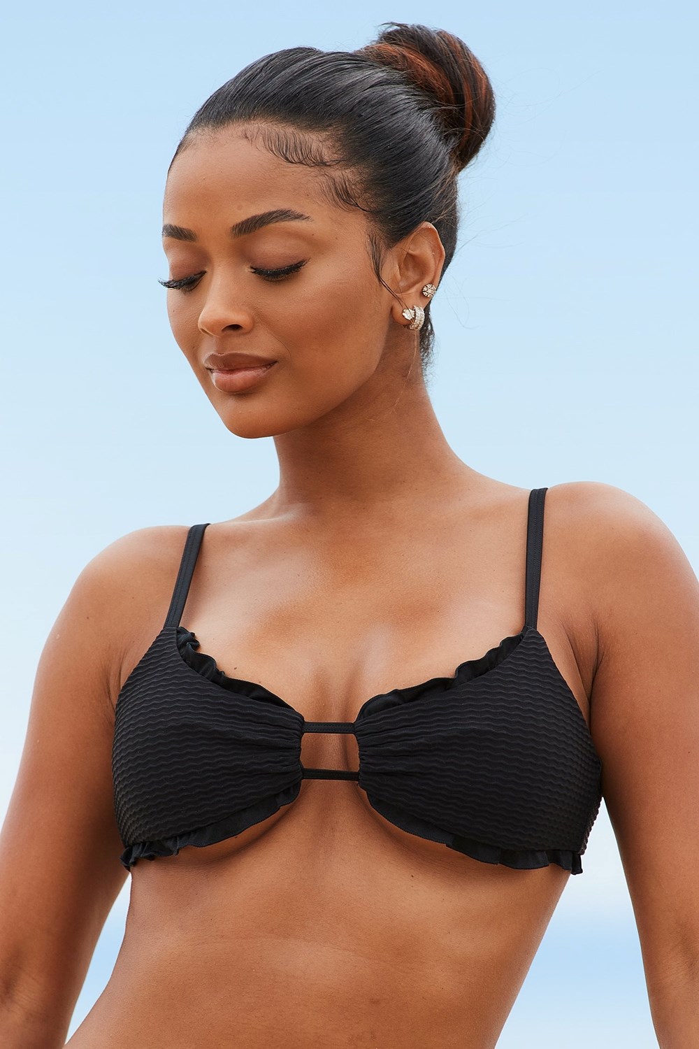 Lounge Underwear Hawaii Textured Bikini Top Noir | DNOXRU-819