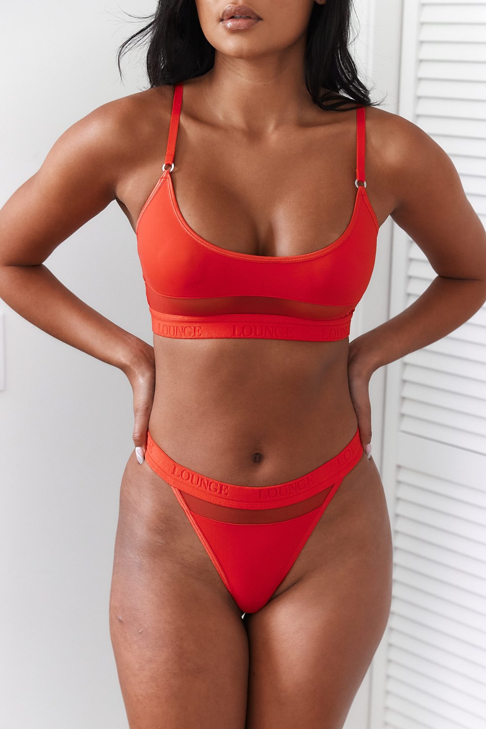 Lounge Underwear Mesh Bra & Lanières/Briefs Set Rouge | LIAREF-180