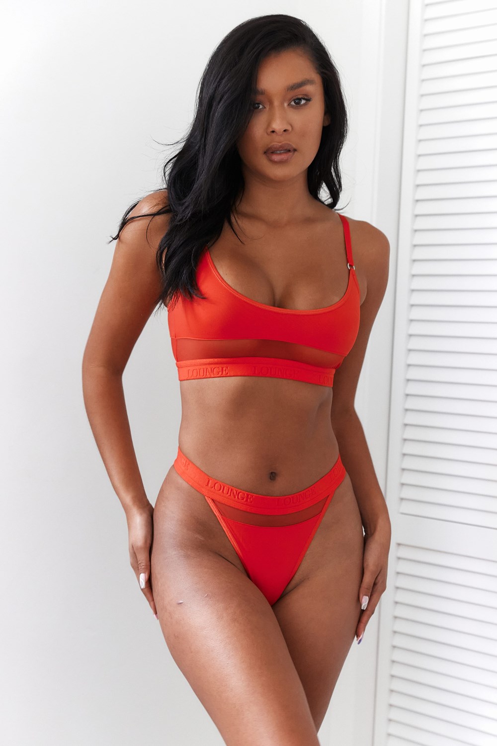 Lounge Underwear Mesh Bra & Lanières/Briefs Set Rouge | LIAREF-180