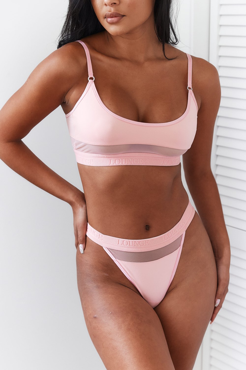 Lounge Underwear Mesh Bra & Lanières/Briefs Set Rose | UNELCX-648