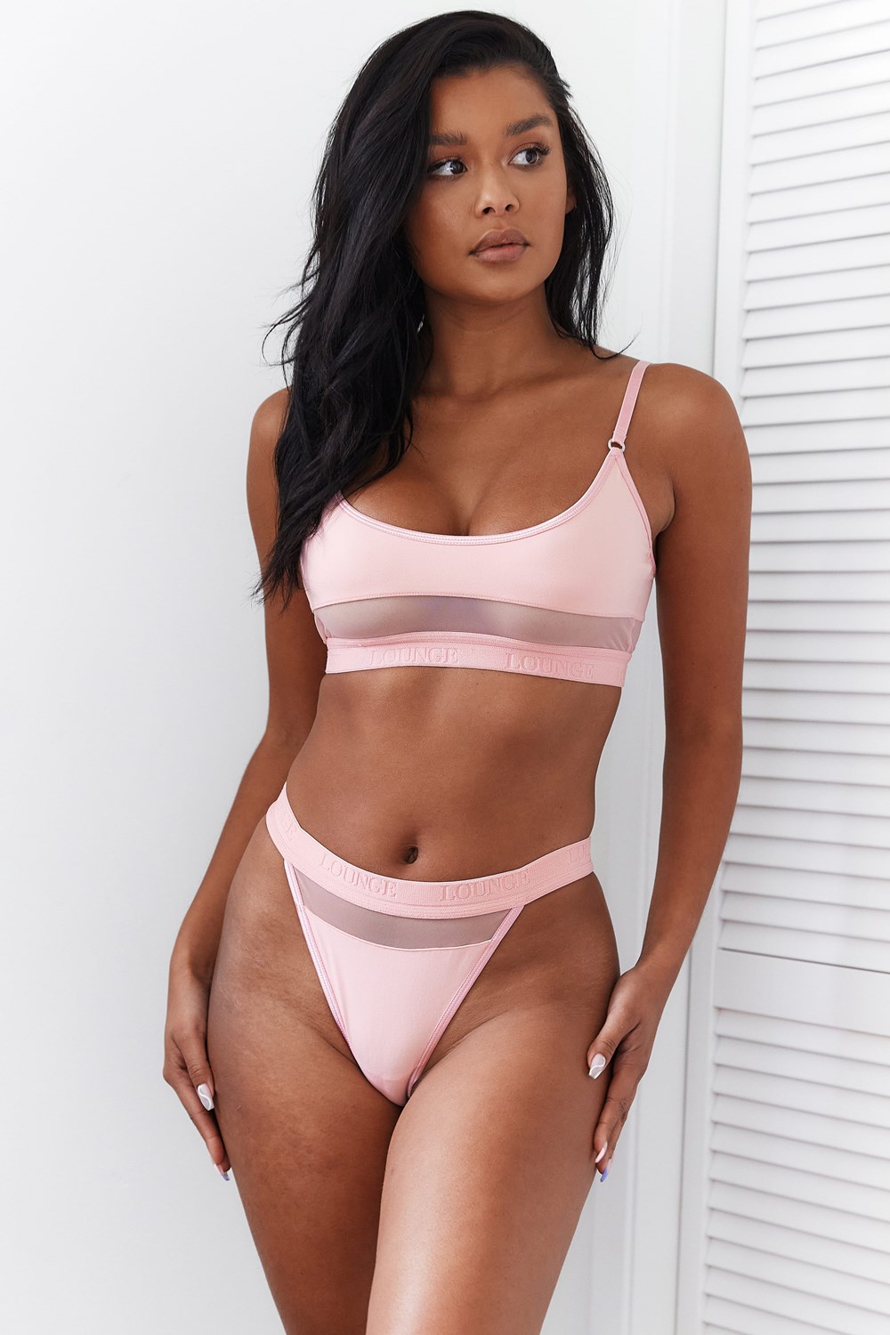 Lounge Underwear Mesh Bra & Lanières/Briefs Set Rose | UNELCX-648