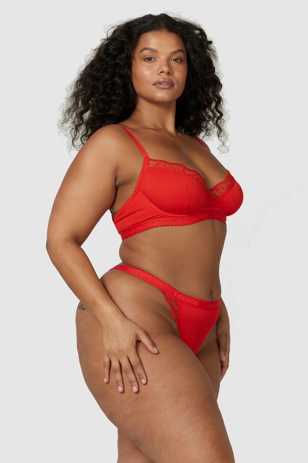 Lounge Underwear Nervuré Balcony Bra & Lanières/Briefs Set Rouge | VQMWHI-157