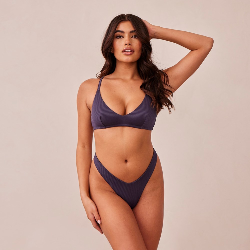 Lounge Underwear Nervuré Triangle Bra & Lanières/Briefs Set Bleu | YUNKTF-160