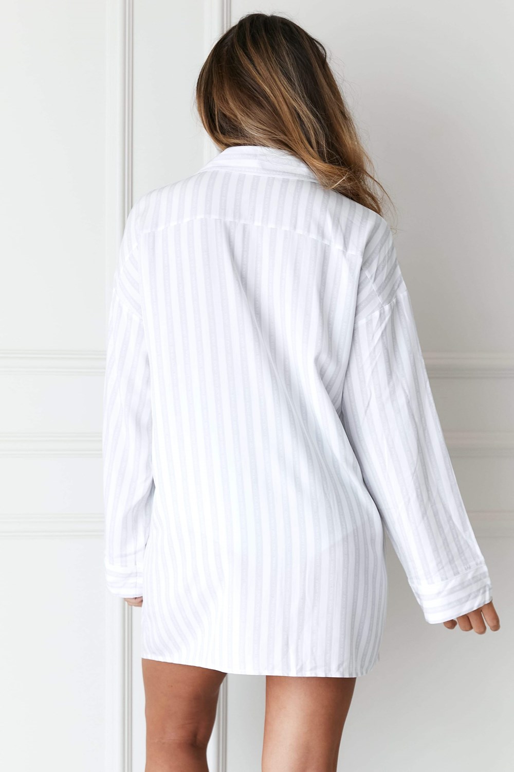 Lounge Underwear Pinstripe Oversized Pyjama Shirt & Briefs Set Frost | ZOLGRU-476