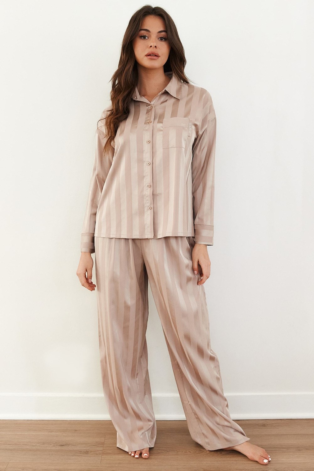 Lounge Underwear Rayé Satin Pajama Trousers Mink | VYXLUN-750