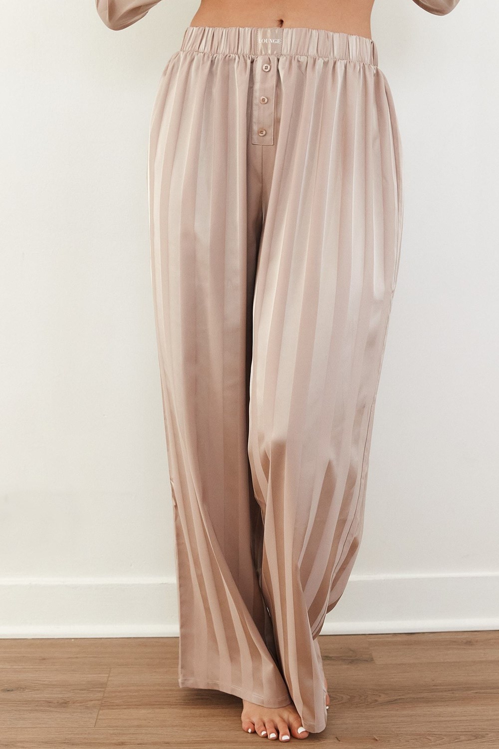 Lounge Underwear Rayé Satin Pajama Trousers Mink | VYXLUN-750