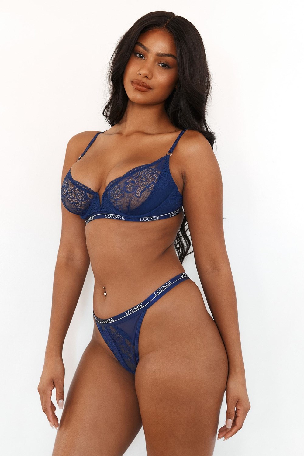 Lounge Underwear Royal Balcony Bra & Lanières Set Bleu Marine | STLADE-643