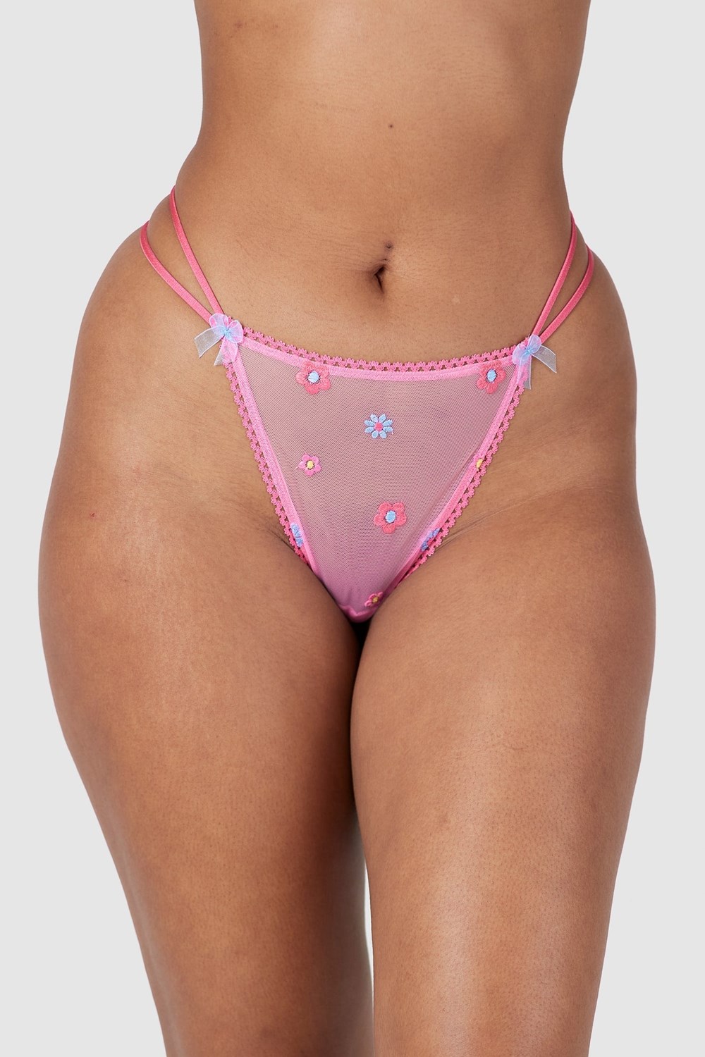 Lounge Underwear Sheer Floral Lanières Rose | JZNRAL-903