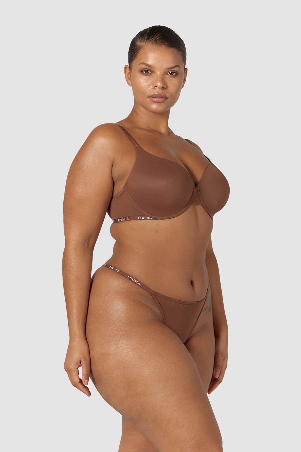 Lounge Underwear Smooth Classiche T-shirt Bra & Lanières/Briefs Set Chestnut | HVEUNI-013