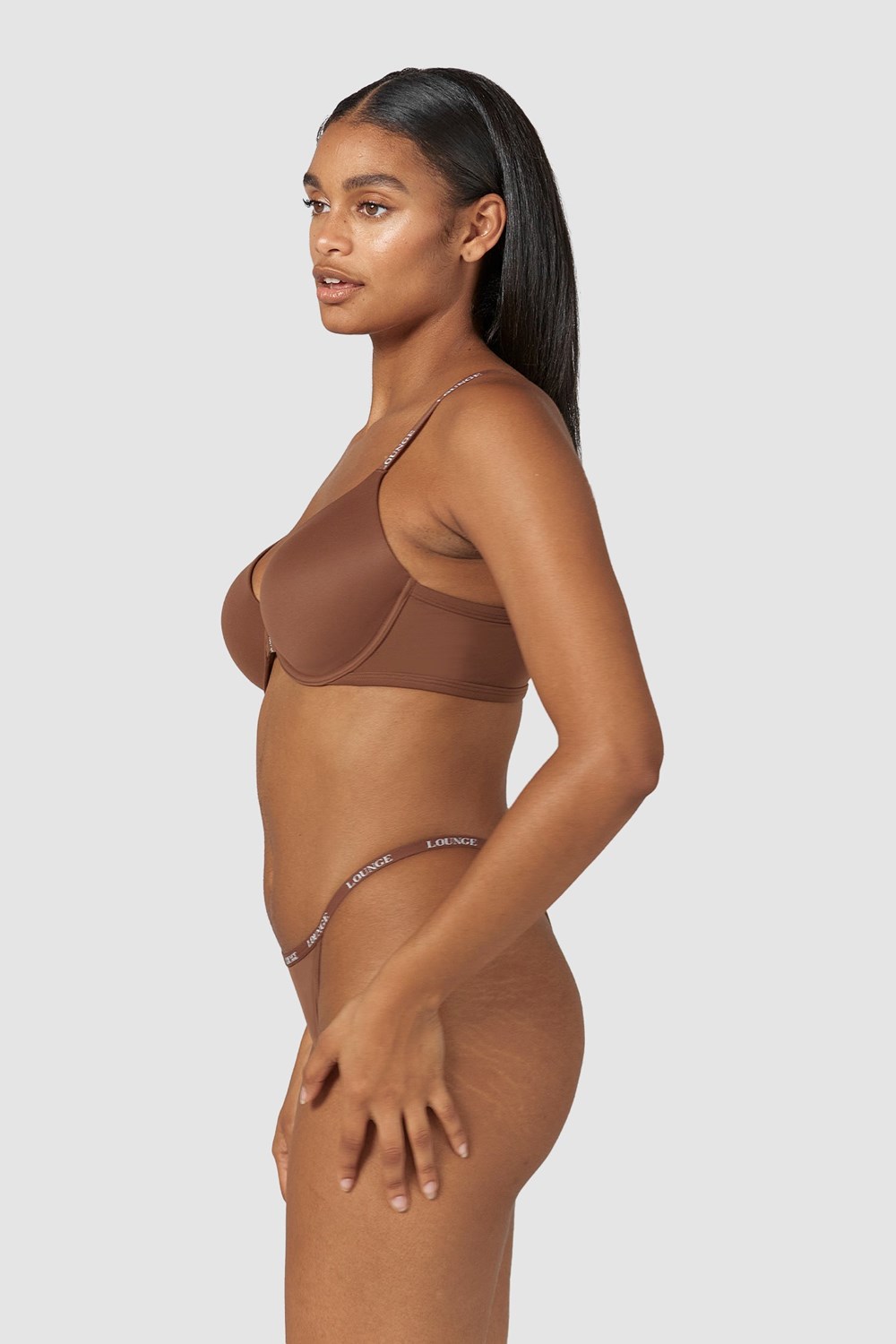 Lounge Underwear Smooth Front Fixation T-shirt Bra & Lanières/Briefs Set Chestnut | NHWJSL-349