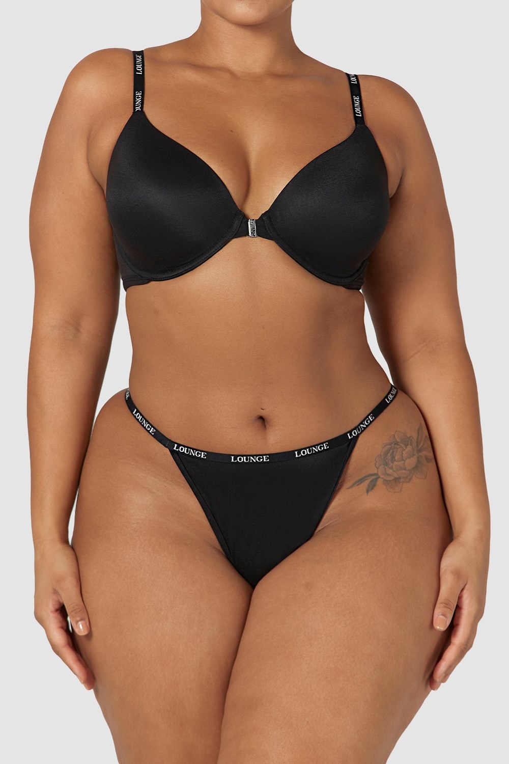 Lounge Underwear Smooth Front Fixation T-shirt Bra & Lanières/Briefs Set Noir | NXVWUK-687