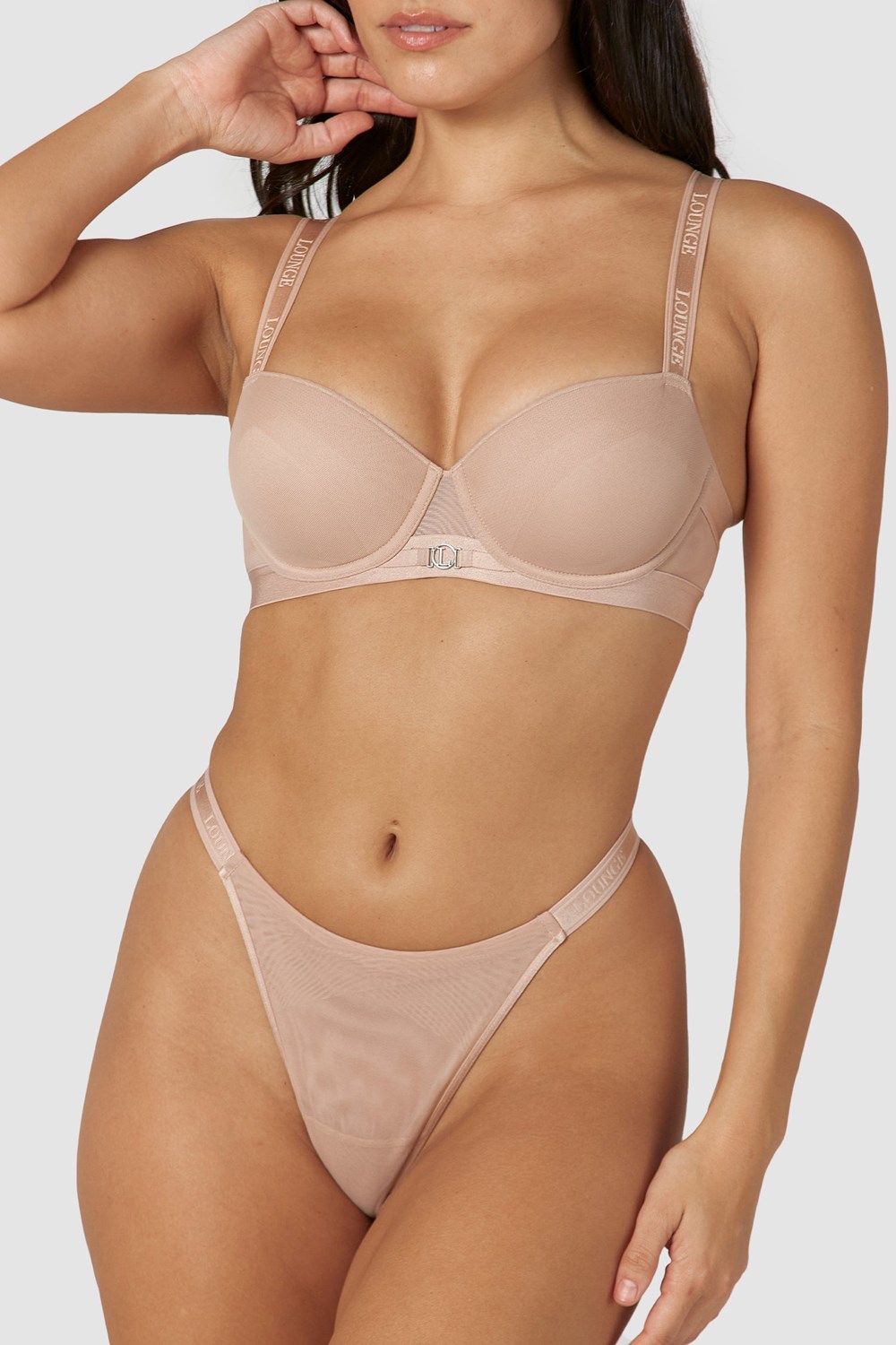 Lounge Underwear Smooth Mesh T-shirt Bra & Lanières/Briefs Set Taupe | OMGCSX-154