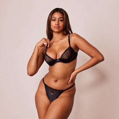 Lounge Underwear Admire Balcony Bra & G-string Set Noir | VXTWRM-462