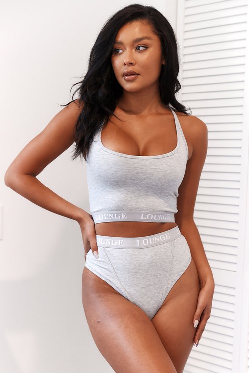 Lounge Underwear Bamboo Basic Bralette & Lanières/Briefs Set Grise | MPLANY-735