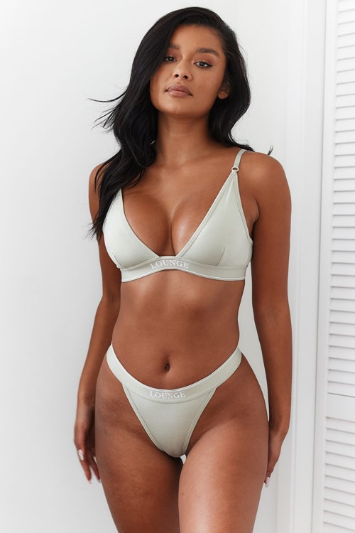 Lounge Underwear Bamboo Minimal Triangle Bra & Lanières/Briefs Set Vert Olive | DCXKHR-748