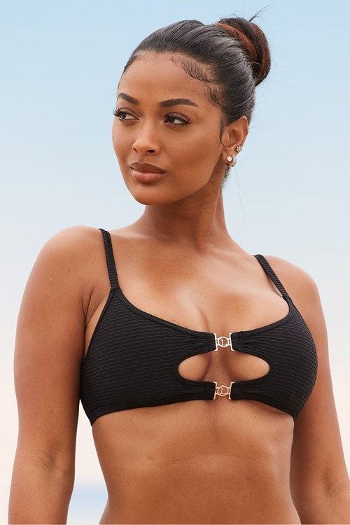 Lounge Underwear Cali Textured Bikini Top Noir | TECYHW-935