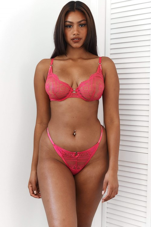 Lounge Underwear Charmed Balcony Bra & Lanières/Briefs Set Rose | TJGOBP-976