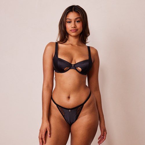 Lounge Underwear Cherish Balcony Bra & G-string Set Noir | BJXGSA-851