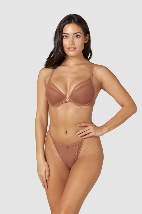 Lounge Underwear Classiche Plunge T-shirt Bra & Lanières/Briefs Set Mocha | RADOXV-726