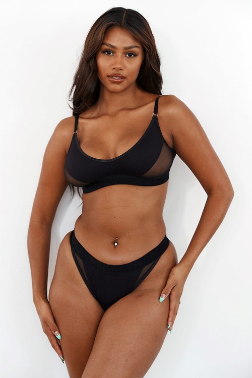 Lounge Underwear Contour Mesh Bra & Lanières/Briefs Set Noir | GIWNTF-869