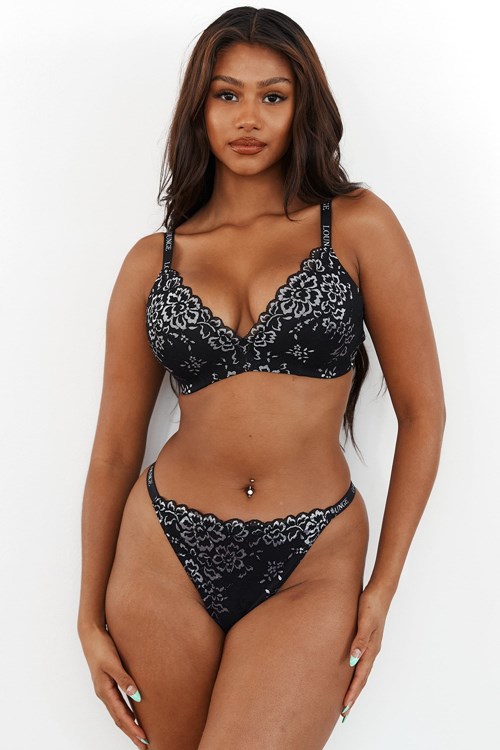 Lounge Underwear Dentelle Magic Bra & Lanières Set Noir | EKLTSA-059