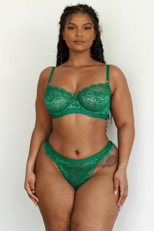 Lounge Underwear Desire Balcony Bra & Lanières/Briefs Set Emerald | CXEINB-326