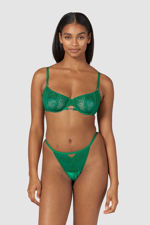 Lounge Underwear Flirt Balcony Bra & G-string/Briefs Set Emerald | EXCFQD-617