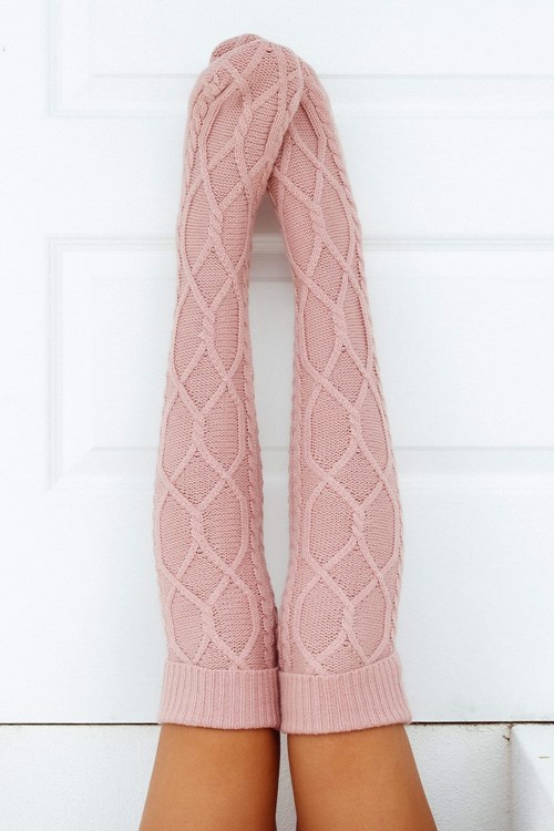 Lounge Underwear Knee-High Cosy Tricoté Socks Rose | PQYRCU-632