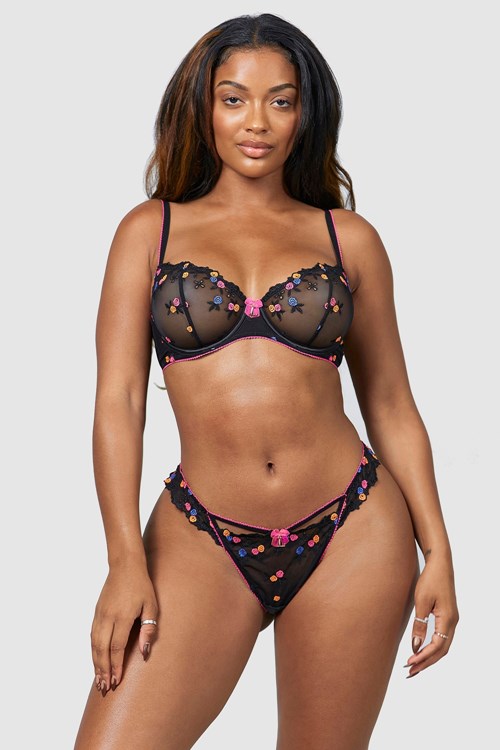 Lounge Underwear Neon Balcony Bra & G-string Set Noir | BYNIVO-234