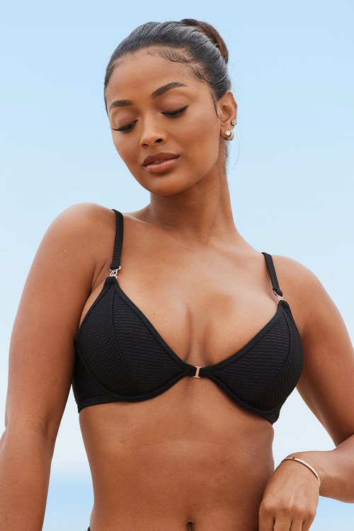 Lounge Underwear New York Textured Bikini Top Noir | MFSWUE-623