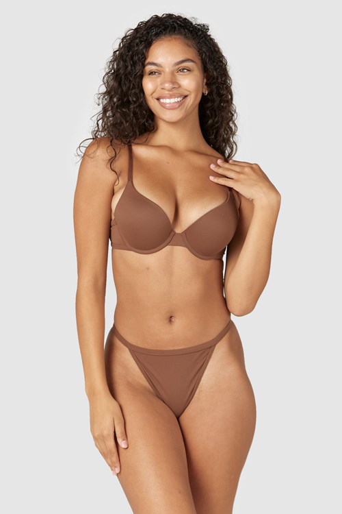 Lounge Underwear Sculpt Push-up T-shirt Bra & G-string/Briefs Set Chestnut | UIZYQM-961