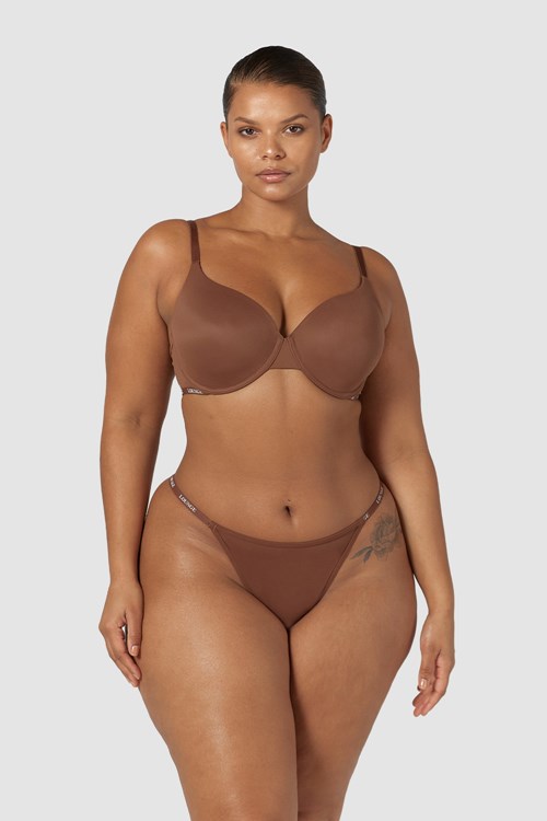 Lounge Underwear Smooth Classiche T-shirt Bra & Lanières/Briefs Set Chestnut | HVEUNI-013