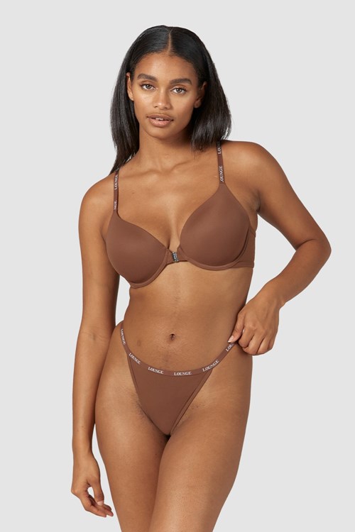 Lounge Underwear Smooth Front Fixation T-shirt Bra & Lanières/Briefs Set Chestnut | NHWJSL-349